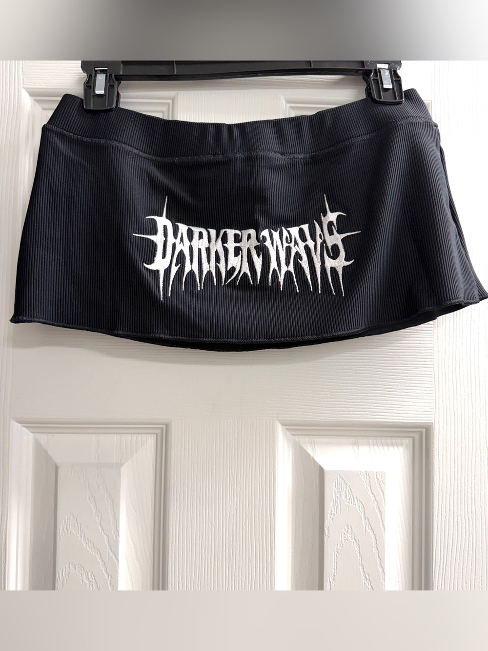 NWOT Darker Wavs Black Ribbed Micro Skirt with Adjustable Drawcord